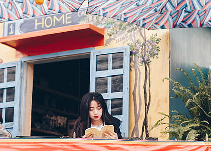 Woman Sitting on Chair While Reading Book thumbnail