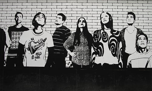 grayscale photo of group of people photo thumbnail