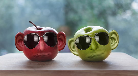 red and green apple wearing sunglasses thumbnail