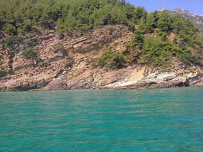 body of water near rock mountain with trees thumbnail