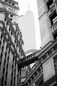grayscale and low-angle photo of building thumbnail