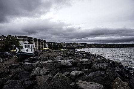 Shoreline buildings in Duluth on a stormy day, Minnesota thumbnail