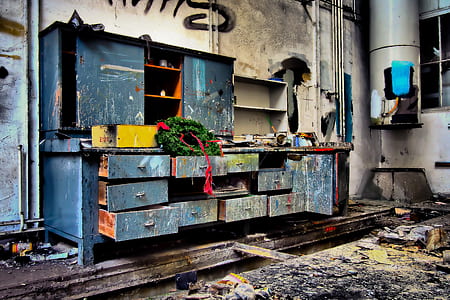opened blue wooden dresser thumbnail