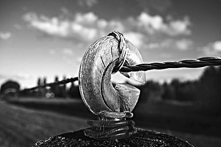 grayscale photo of hook on cable thumbnail