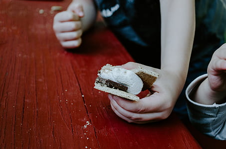 person holding biscuit on tabletop thumbnail