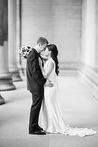 Grayscale Photo Of Bride And Groom thumbnail