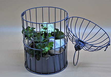 gray metal hanging birdcage plant pot thumbnail