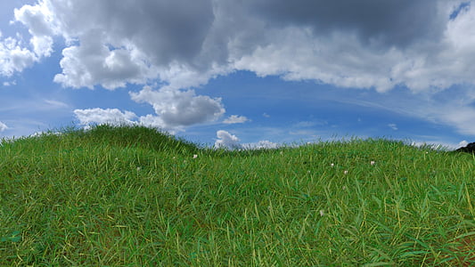 green grass field under cloudy sky during daytime thumbnail