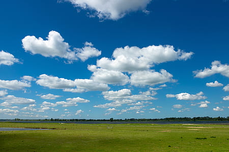 green grass field under cloudy sky thumbnail