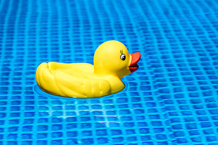 yellow rubber ducky floating on clear water thumbnail