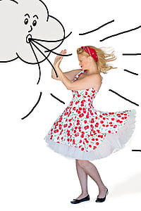 women's white and red cherry print sleeveless dress during windy day thumbnail