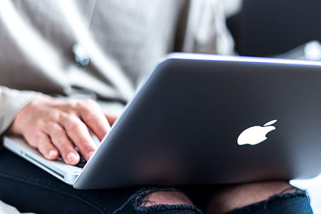 man, hand, apple, laptop thumbnail