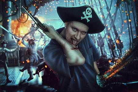 Captain holding pistol digital wallpapper thumbnail