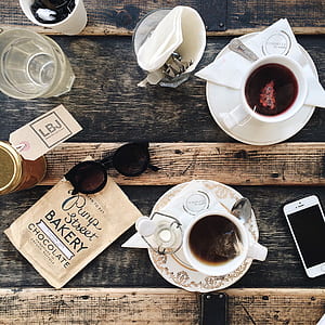 Top View of Tea on Wooden Table thumbnail