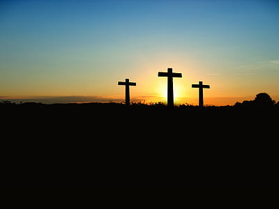 Silhouette Photo of 3 Cross Under the Blue Sky thumbnail