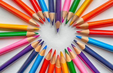 assorted-color pencils forming heart thumbnail