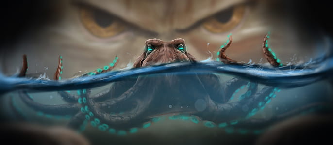 brown octopus digital wallpaper thumbnail