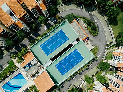 high-angle view of buildings and pool thumbnail