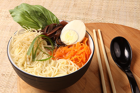 ramen dish on black ceramic bowl thumbnail