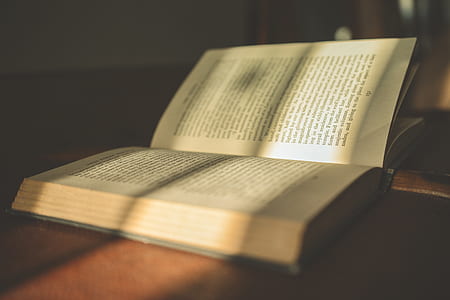 close-up photography of book page on brown surface thumbnail