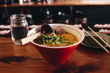 red ceramic bowl with soup dish thumbnail