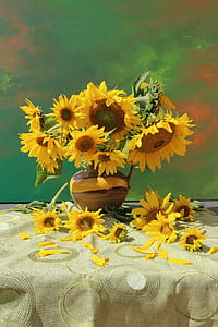 Sunflower in brown vase thumbnail