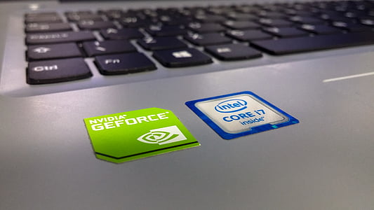 Intel Core i7 sticker on gray laptop computer thumbnail