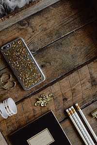 Office accessories on an old wooden tray thumbnail