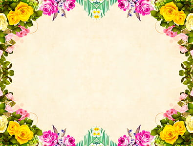 Colorful frame of multi colored flowers, frame a light background thumbnail