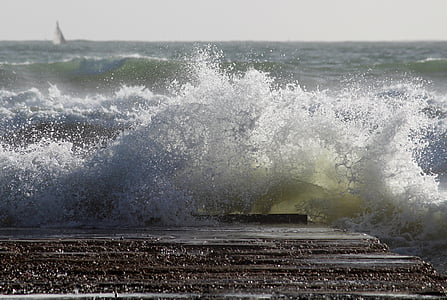sea waves on brown dock thumbnail