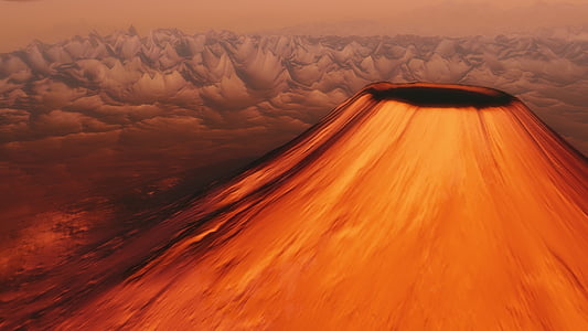 high-angle photo of volcano during sunset thumbnail
