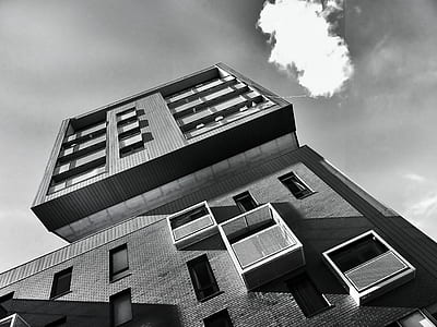 black-and-white, sky, clouds, building thumbnail