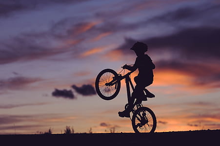 silhouette photography of boy riding on bicycle thumbnail