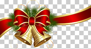 Christmas , Transparent Christmas Bells with Red Bow , red ribbon and bells PNG clipart