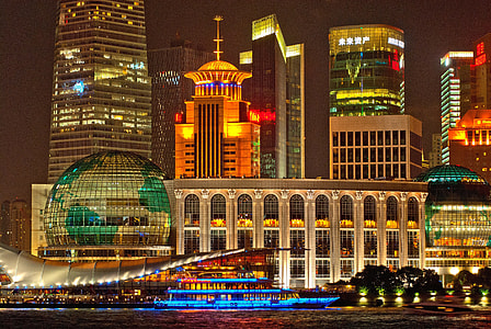 Bright Night Cityscape in Shanghai, China thumbnail