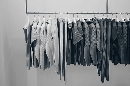 grayscale photo of organized cloth lot thumbnail