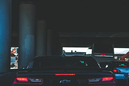 black Chevrolet car stuck in traffic thumbnail