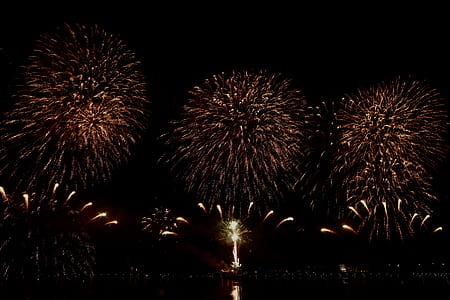 person taking photo of fireworks display during night thumbnail