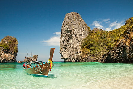 brown boat docked on seashore during daytime thumbnail