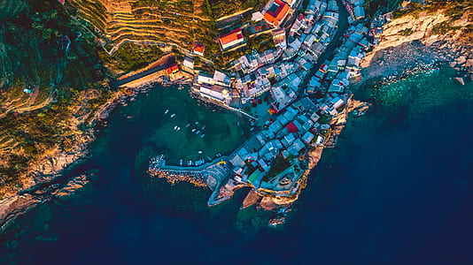 birds eye photography of buildings near body of water thumbnail