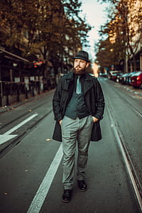 Handsome bearded man with mustache on the street thumbnail