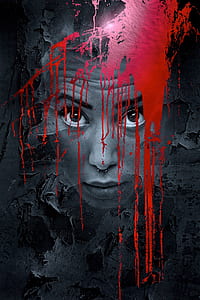 person face with red paint 3D wallpaper thumbnail