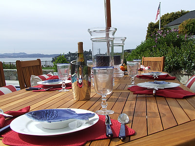 dinnerware set on wooden table thumbnail