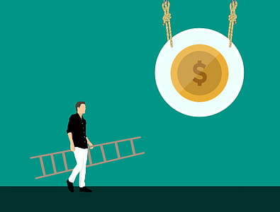 Illustration of man looking to climb to a position of higher earnings. thumbnail