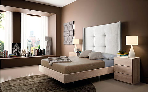 brown wooden bed frame indoors thumbnail