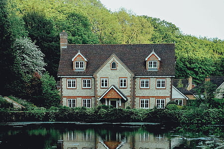 gray and brown house near body of water thumbnail