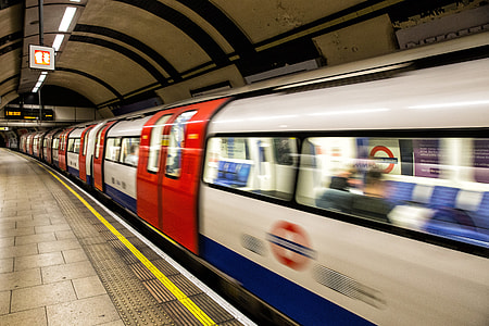 A tube train arrives at a platform on the London Underground thumbnail