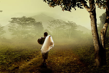 landscape photo of person carrying fishing net thumbnail