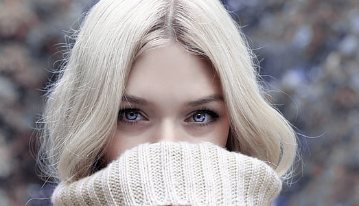 woman wearing gray turtleneck sweater thumbnail