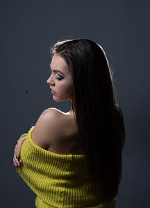 black haired woman with yellow off-shoulder top thumbnail